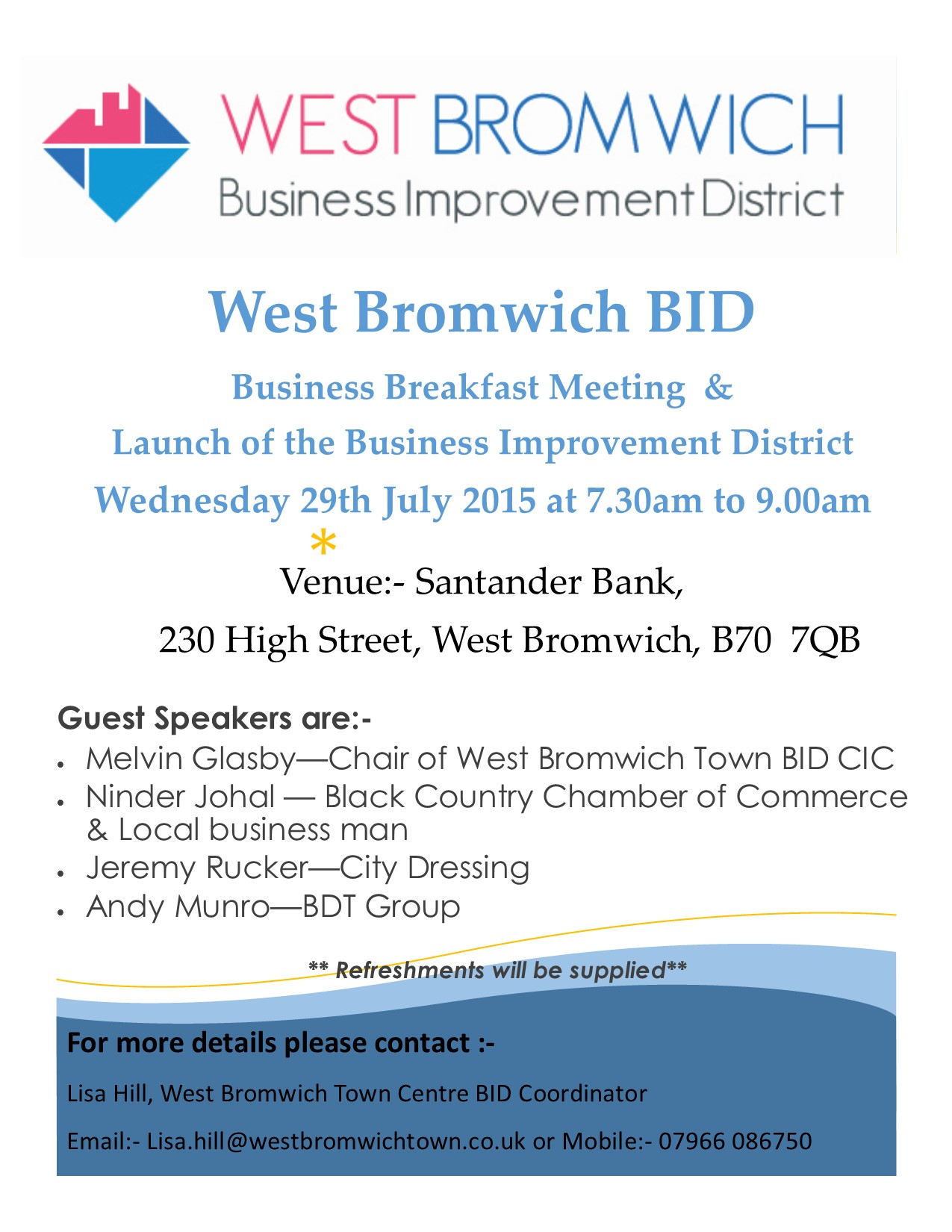 West Bromwich Town BID CIC would like to invite you to our Business Breakfast Meeting & Launch of the Business Improvement District