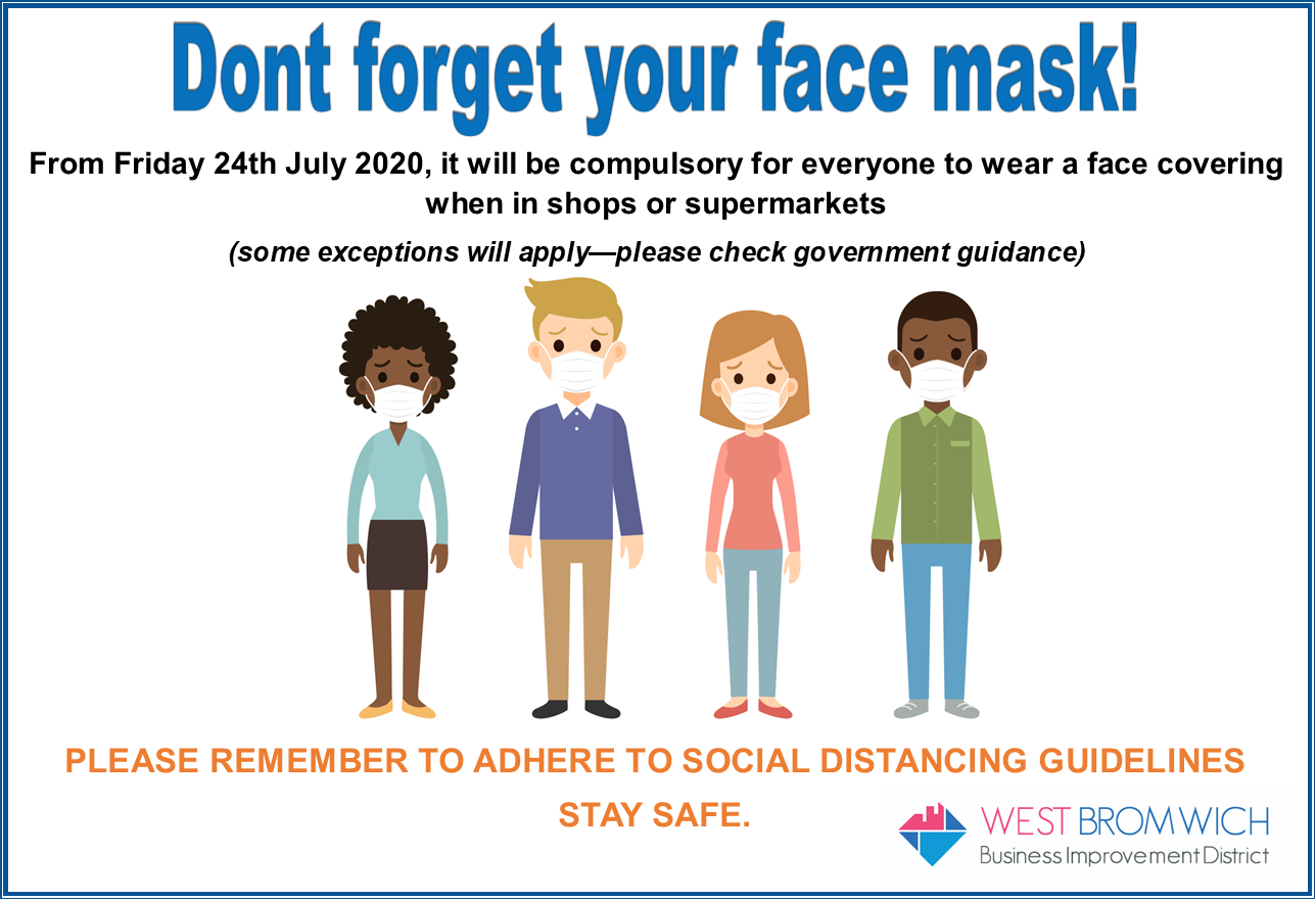 Don’t forget your face coverings in shops and supermarkets from tomorrow!