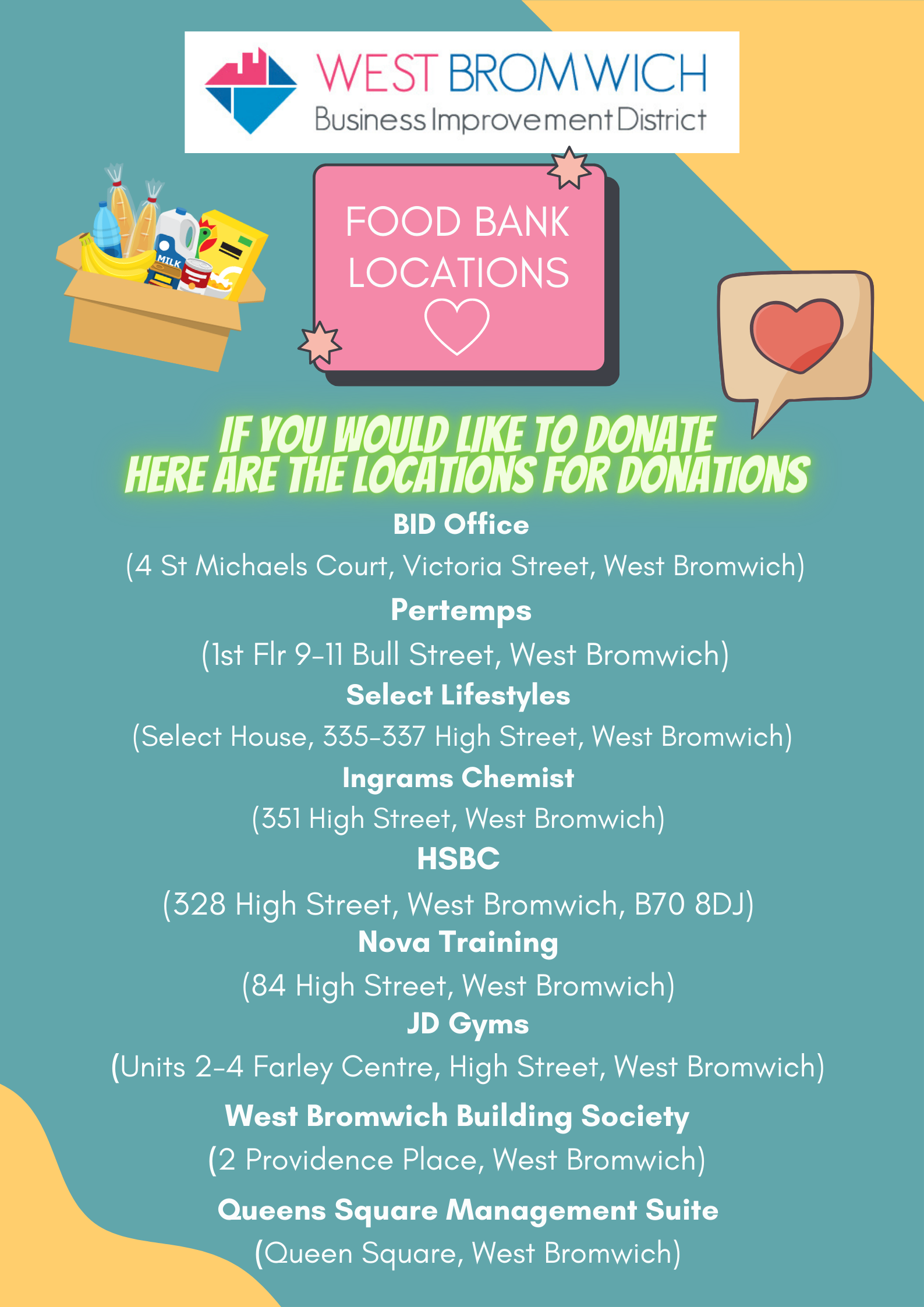 Food Bank Drive Locations for Donations