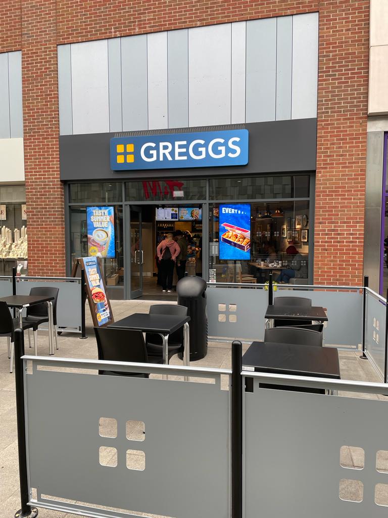 New seating area for Greggs in West Bromwich New Square Shopping Centre
