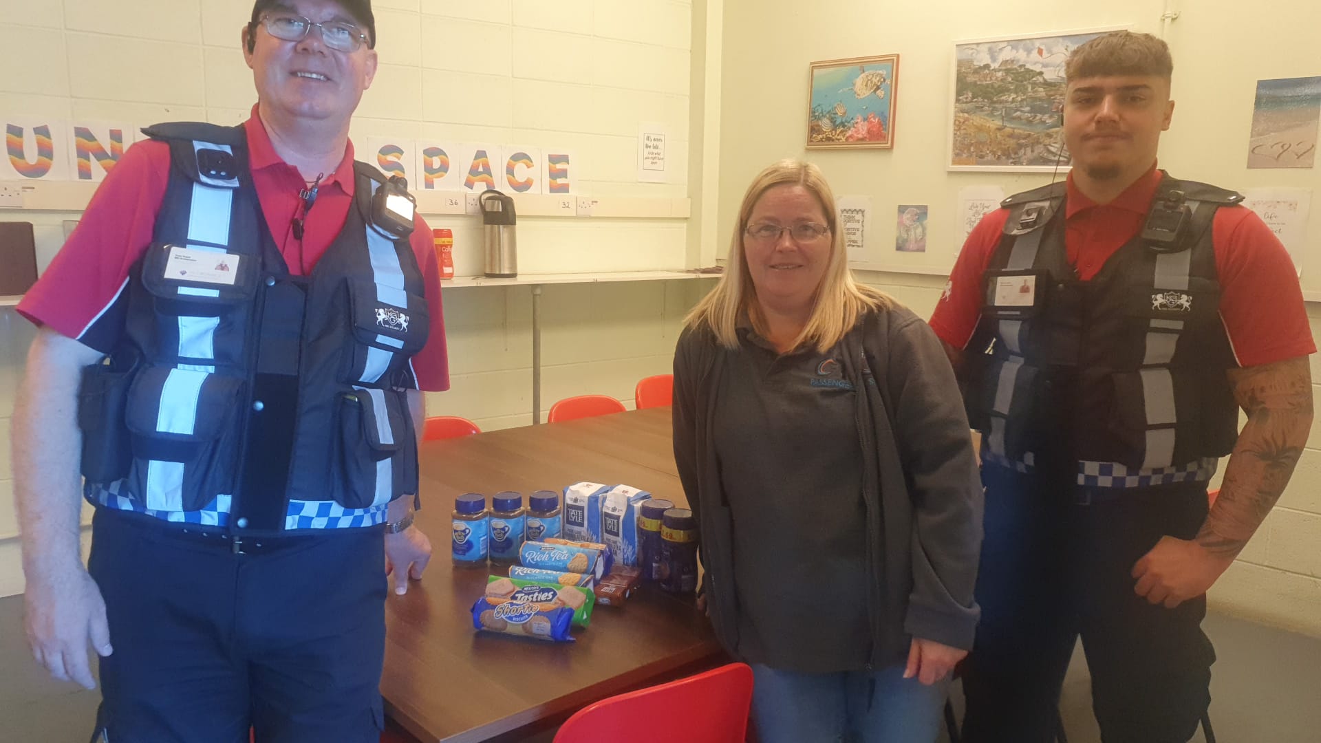 Donation of drinking chocolate, biscuits, coffee and sugar to Community Hub located in West Bromwich Bus Station.