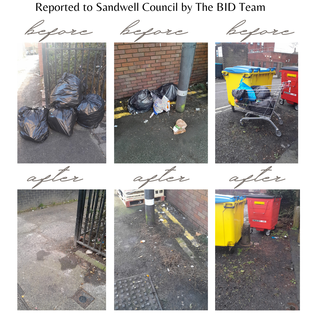 Another week of reporting and removing rubbish from our BID area with the help of Sandwell Council.